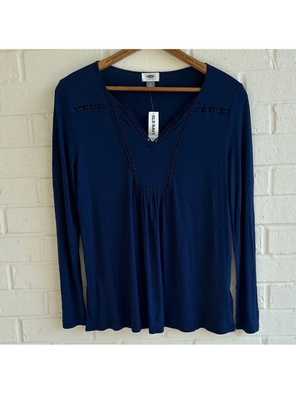 NWT Old Navy Women's Navy Blue Long Sleeve Embellished Top Gathered front size M